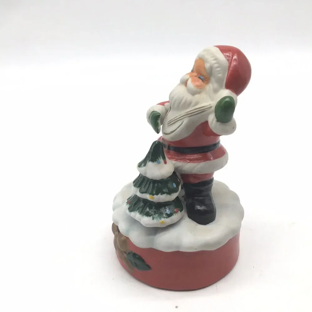 MCM Christmas Santa Claus W/guitar Ceramic Figurine Music Box  4 Repair Japan 6